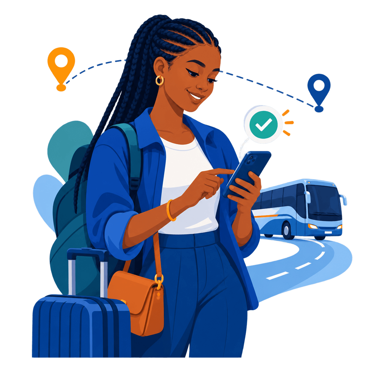 Voyageuse finalisant sa réservation sur son téléphone