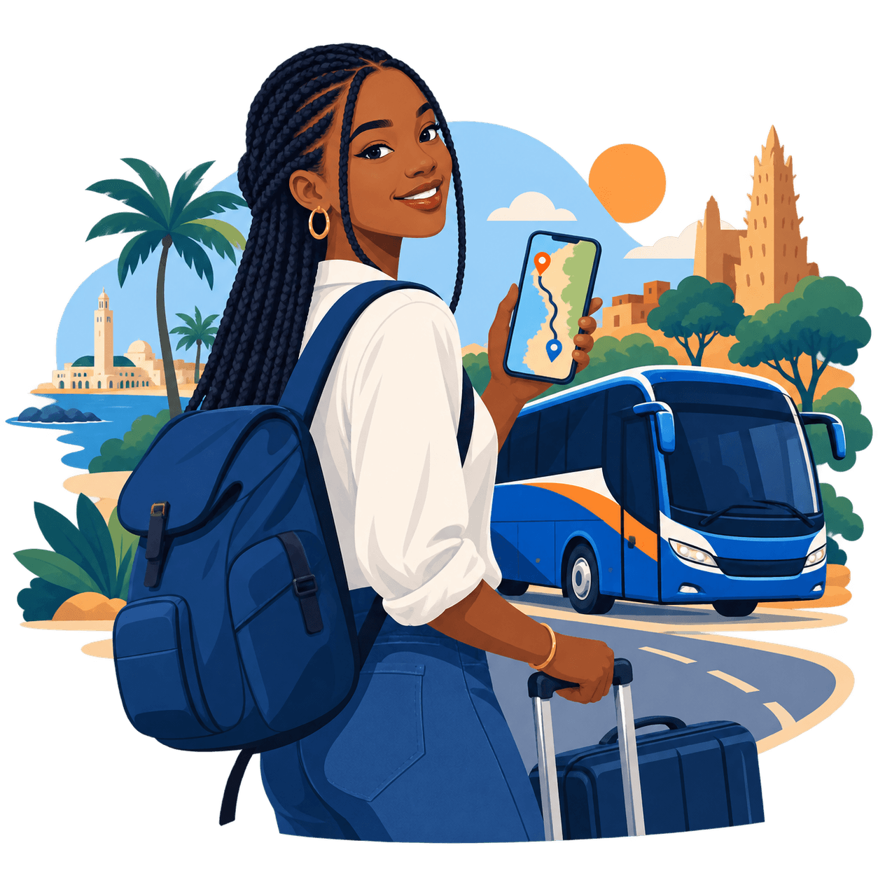 Voyageuse préparant son trajet avec Movago